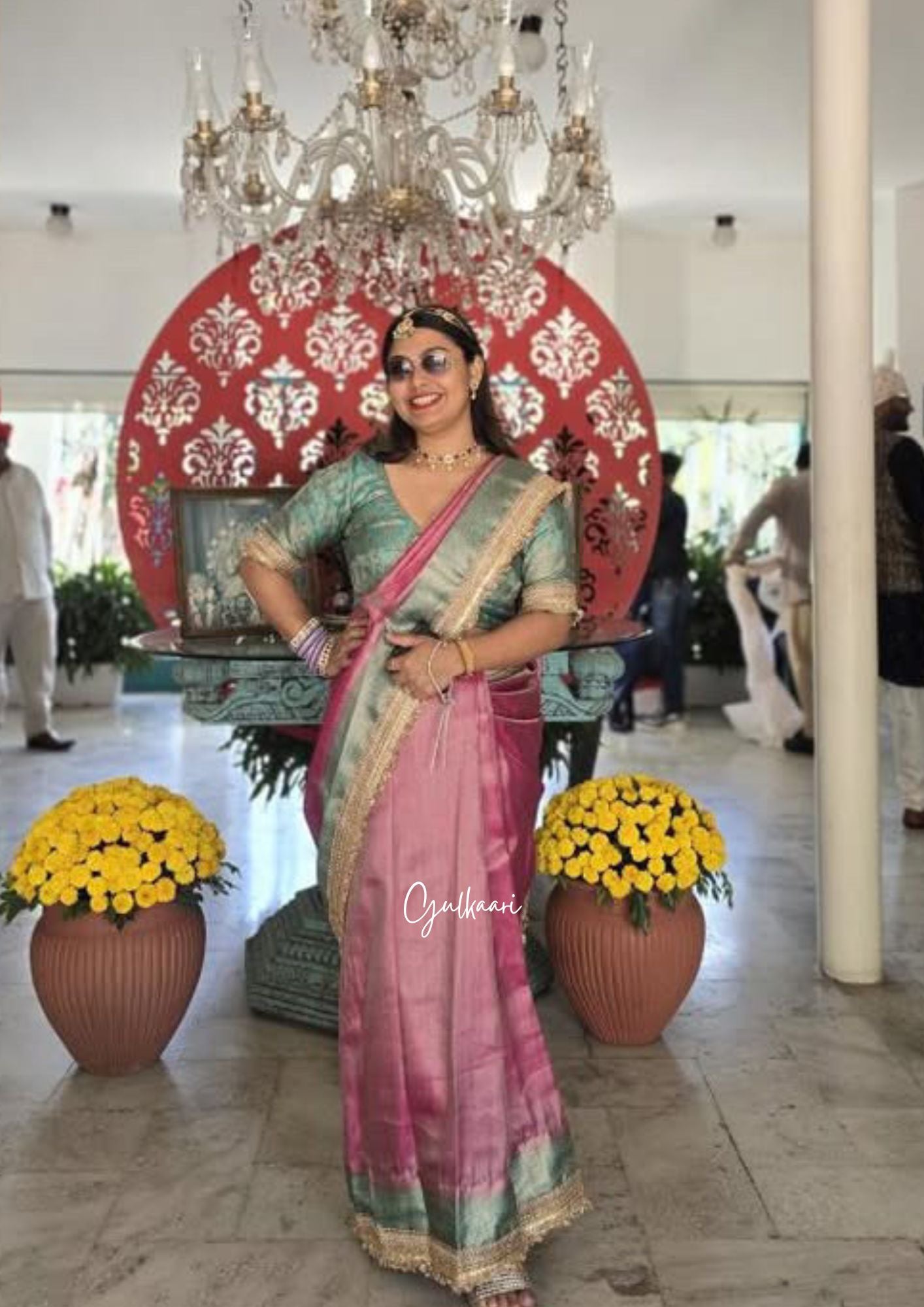 The Pink and Bluish Green Katan Banarasi Silk Nayi-Naveli