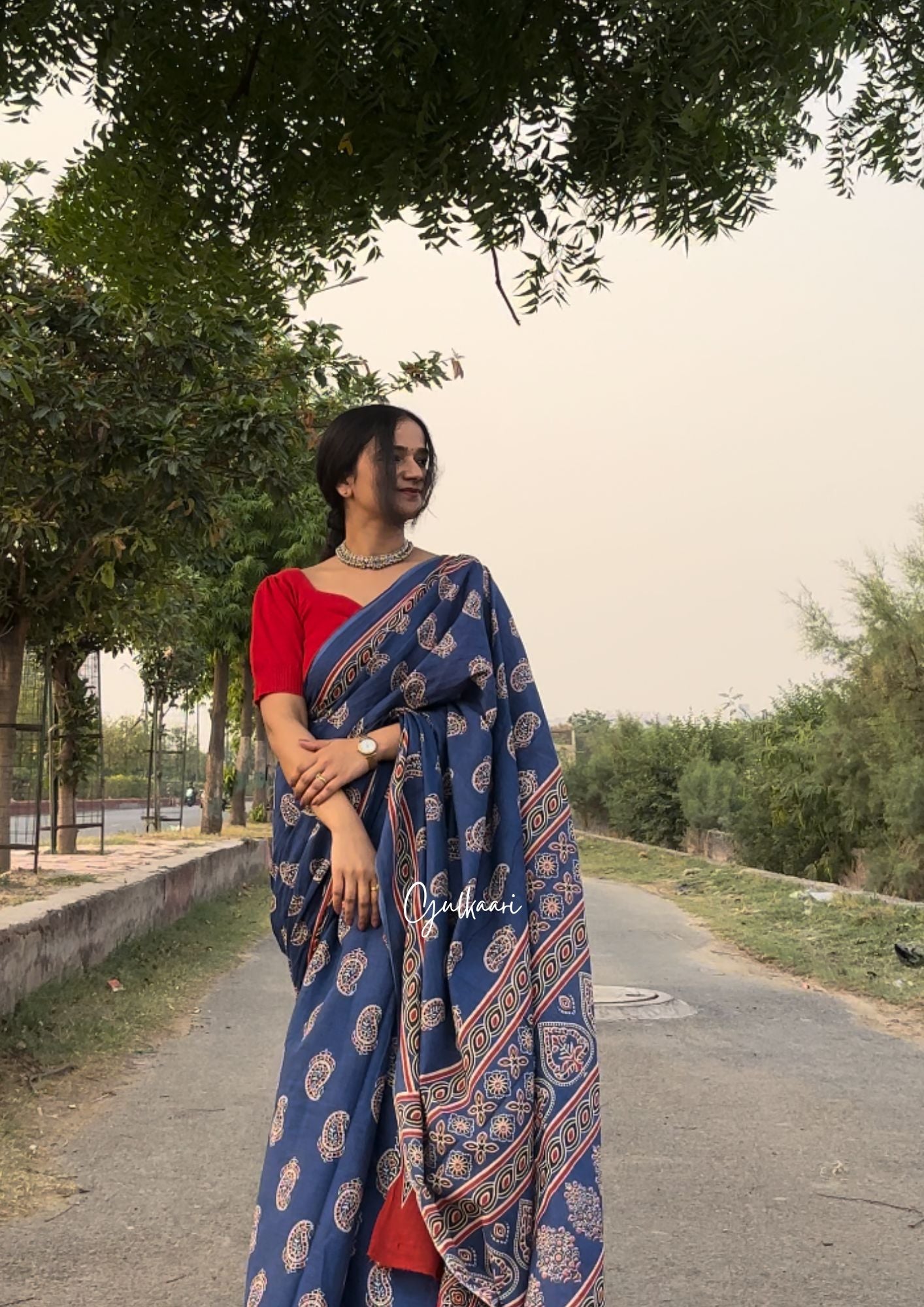 The Blue Grace - Hand-Block Prints Soft Mul Cotton Saree