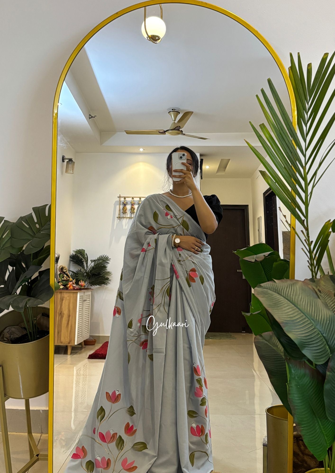 The Soft Grey - Hand-Painted Soft Mul Cotton Saree