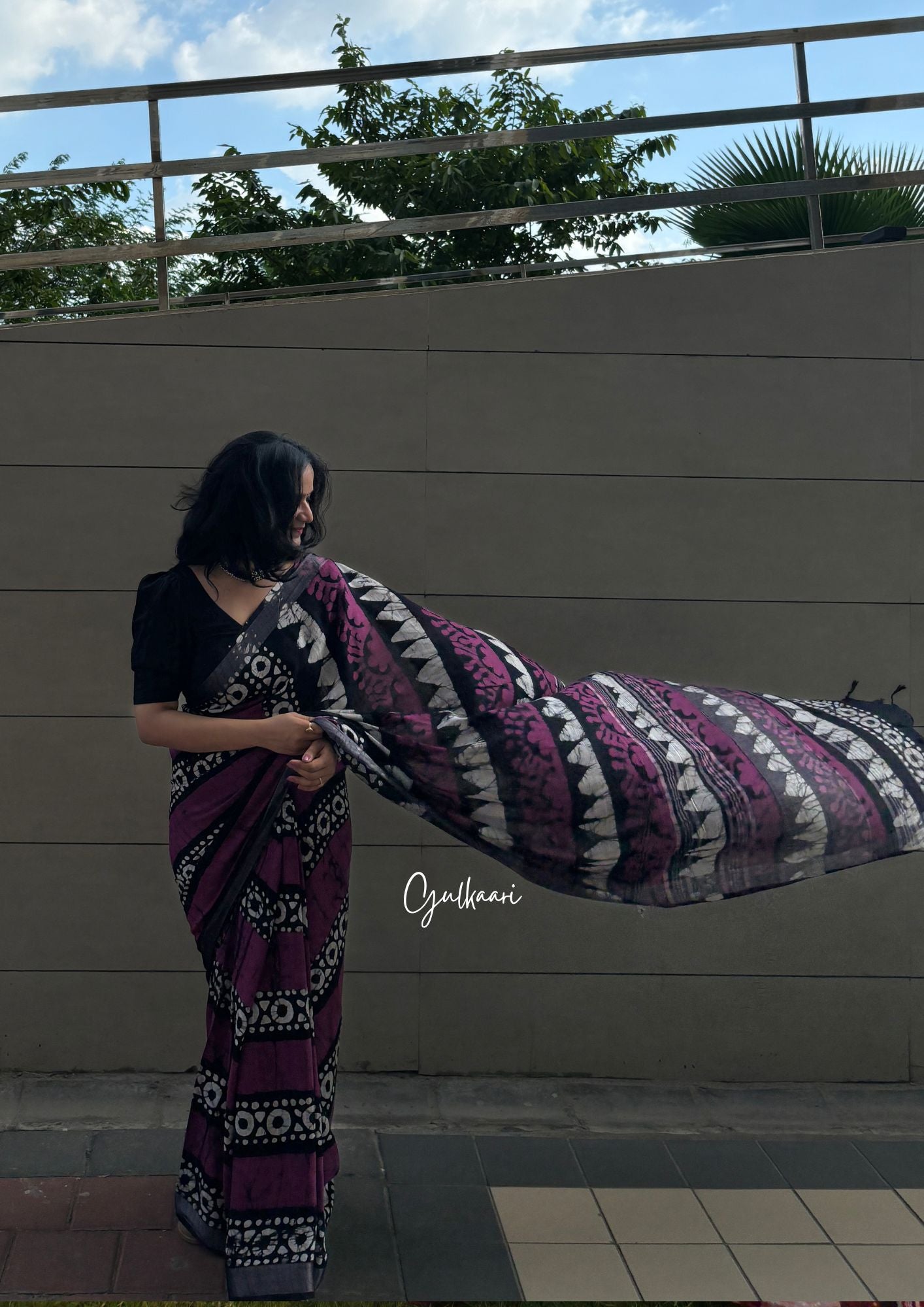 The Purple Miracle - Cotton-Linen Hand-Block Print Saree
