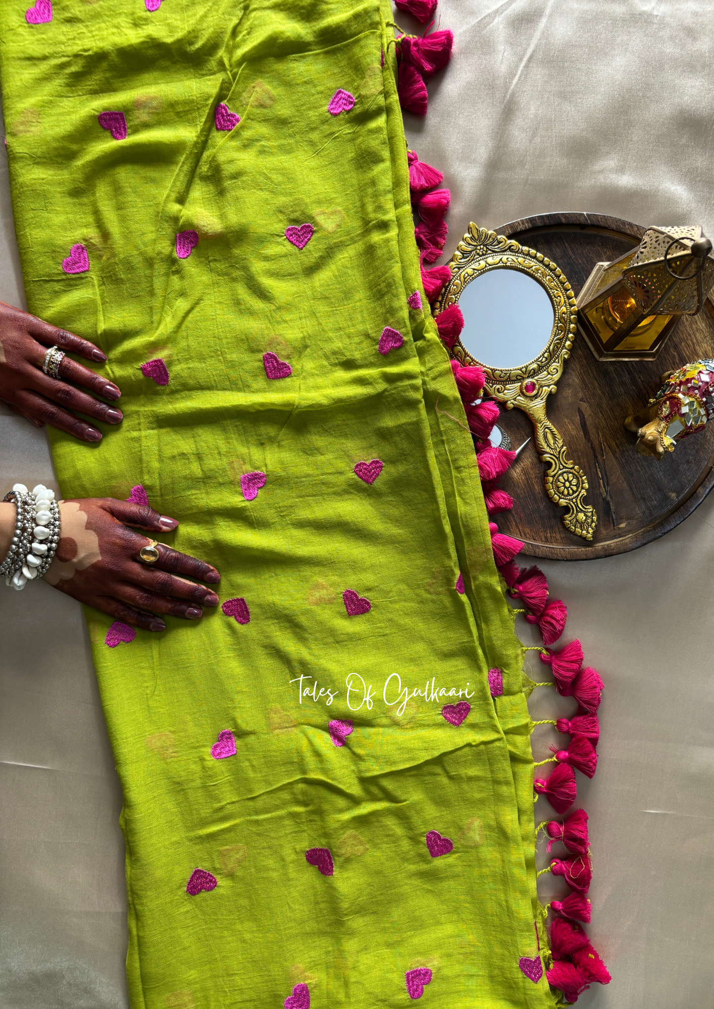 The Pink & Lime Love - Mulmul Cotton Saree