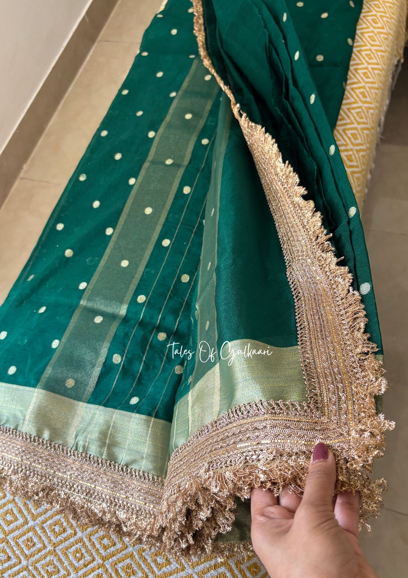 The Green - Soft Banarasi Silk from the Laal-Husn design with Gotappati lace work