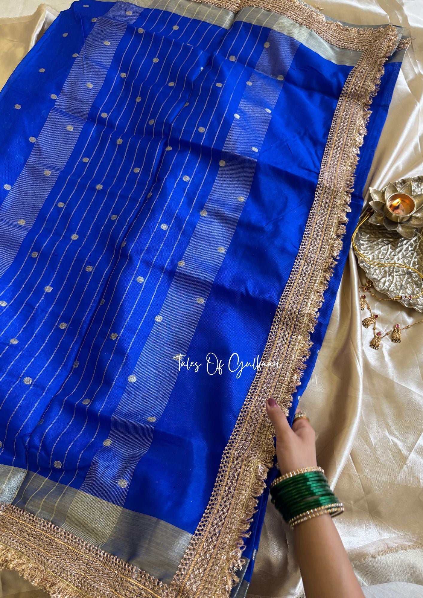 The Blue - Soft Banarasi Silk from the Laal-Husn design with Gotappati lace work