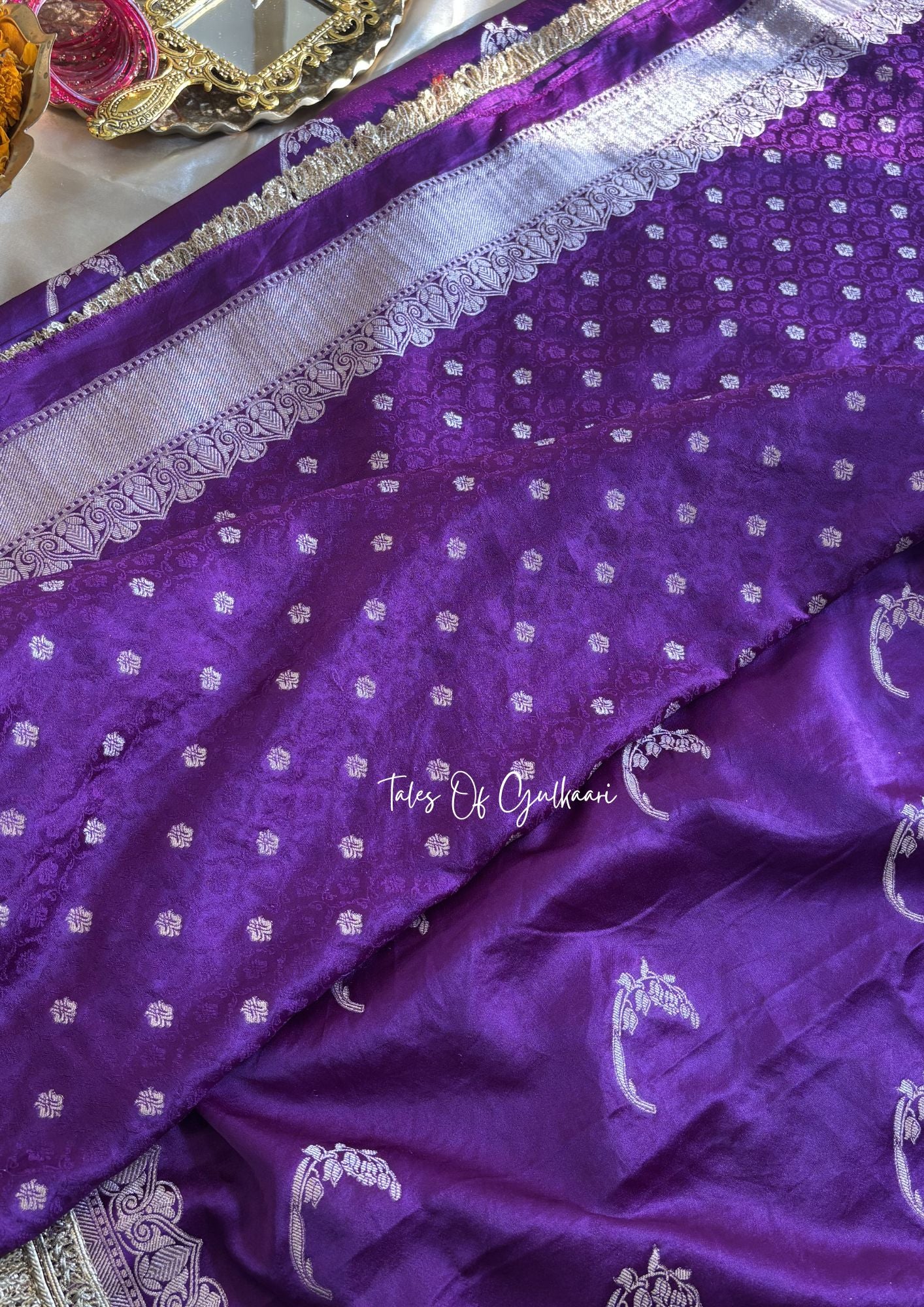 The Chaand ~ Soft Mashu Katan Silk Saree In Purple With Lace Work