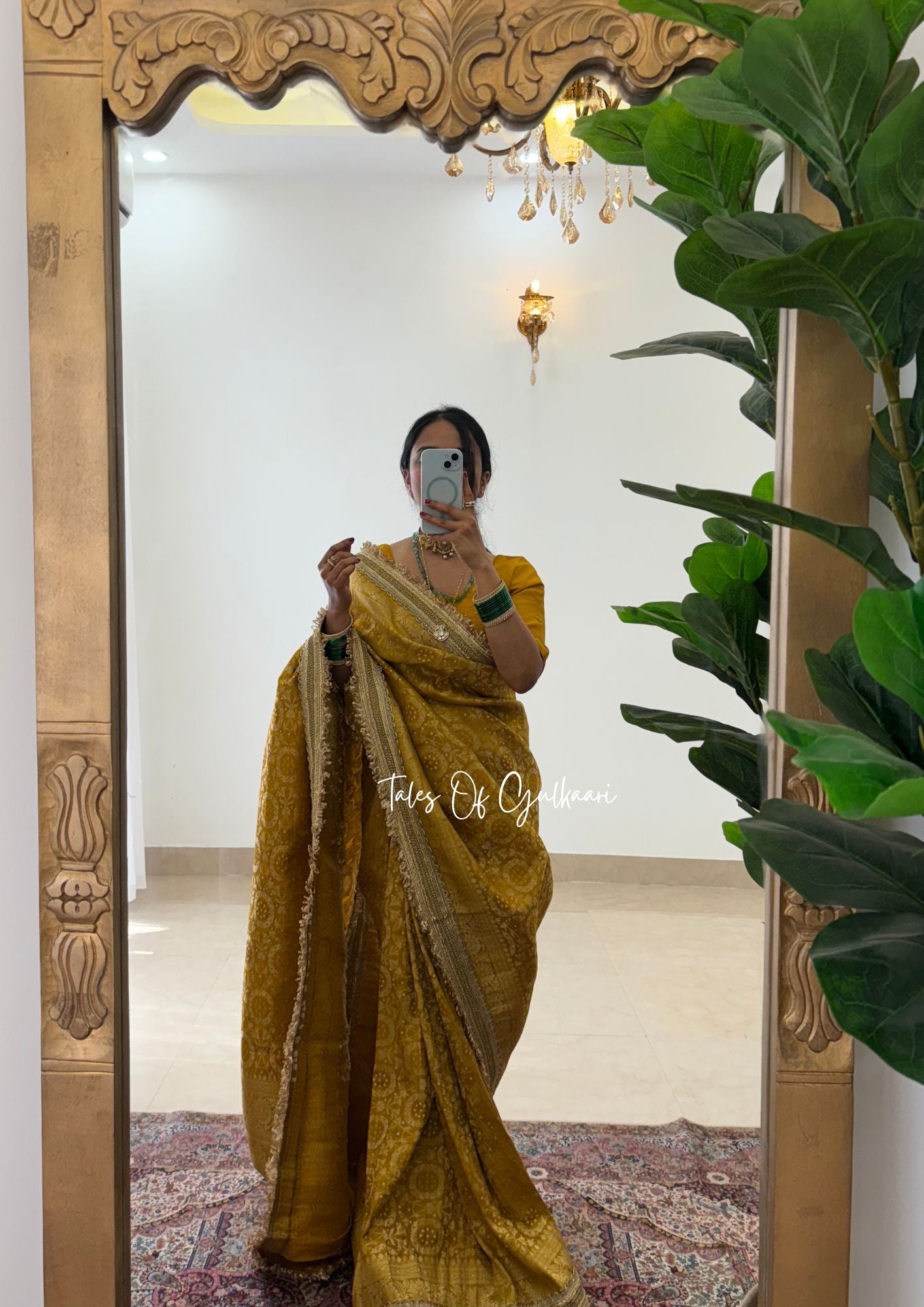 The Noor-E-Bandhej ~ Soft Katan Silk Saree In Mustard Yellow Color with Lace Work