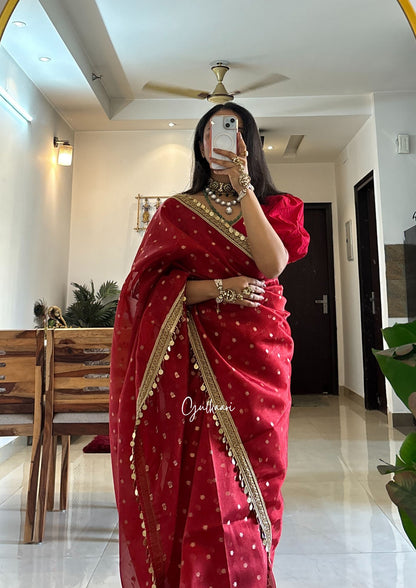 The Laal- Gehna (Red)- Tissue Banarasi silk from "The Sakhi Collection"