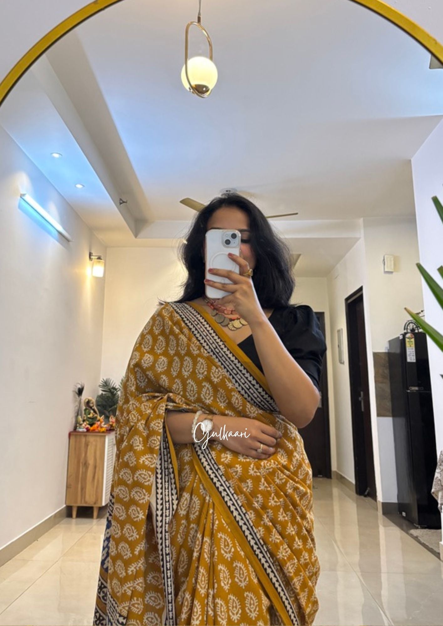 The Mustard Flower - Hand-Block Prints Soft Mul Cotton Saree