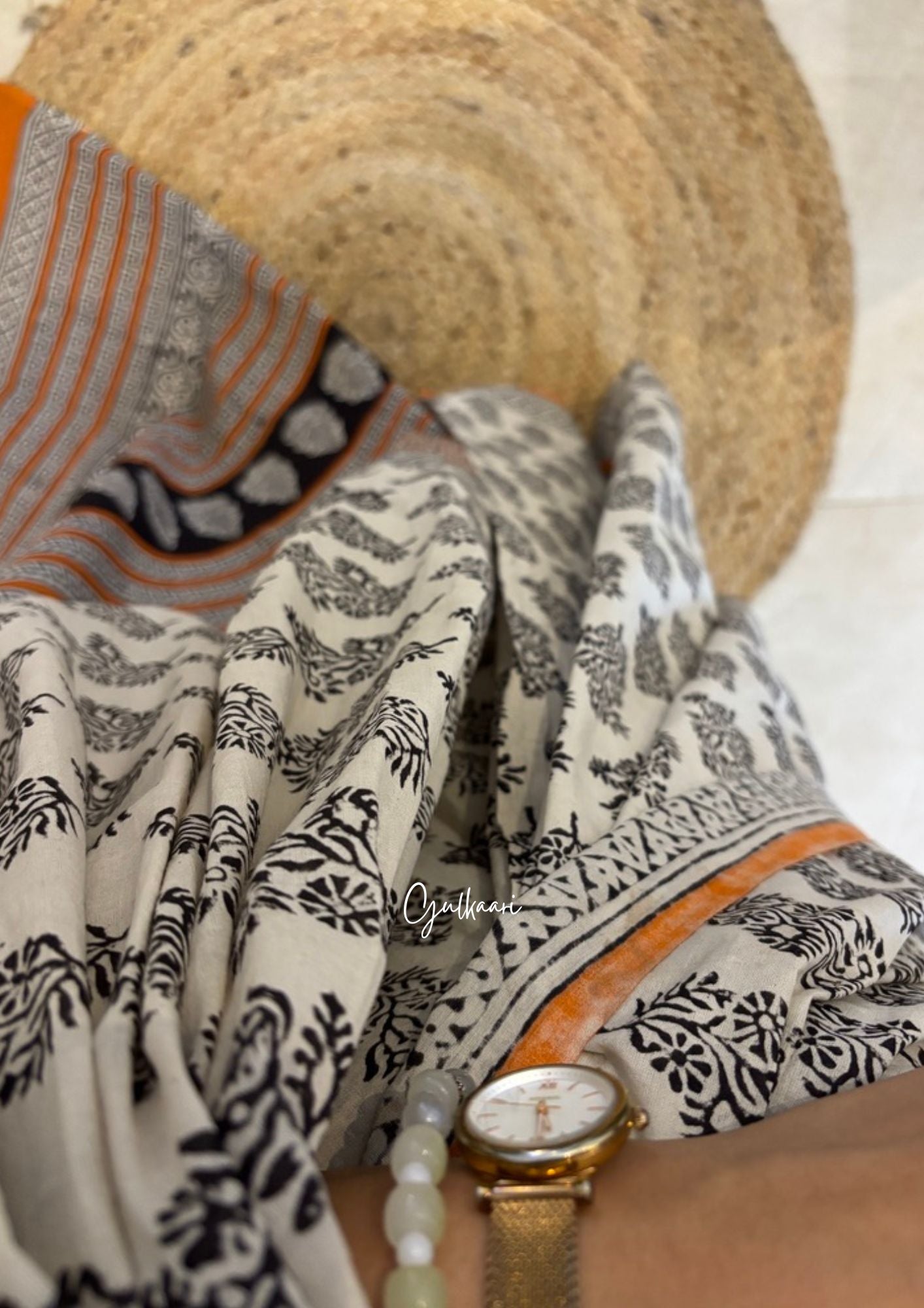 The Orange Fantasy - Hand-Block Prints Soft Mul Cotton Saree