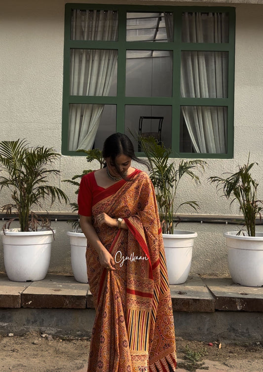 The Yellow Heaven - Hand-Block Prints Soft Mul Cotton Saree