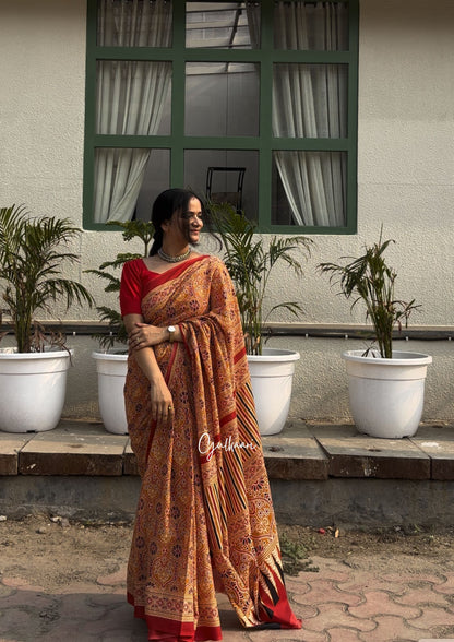 The Yellow Heaven - Hand-Block Prints Soft Mul Cotton Saree