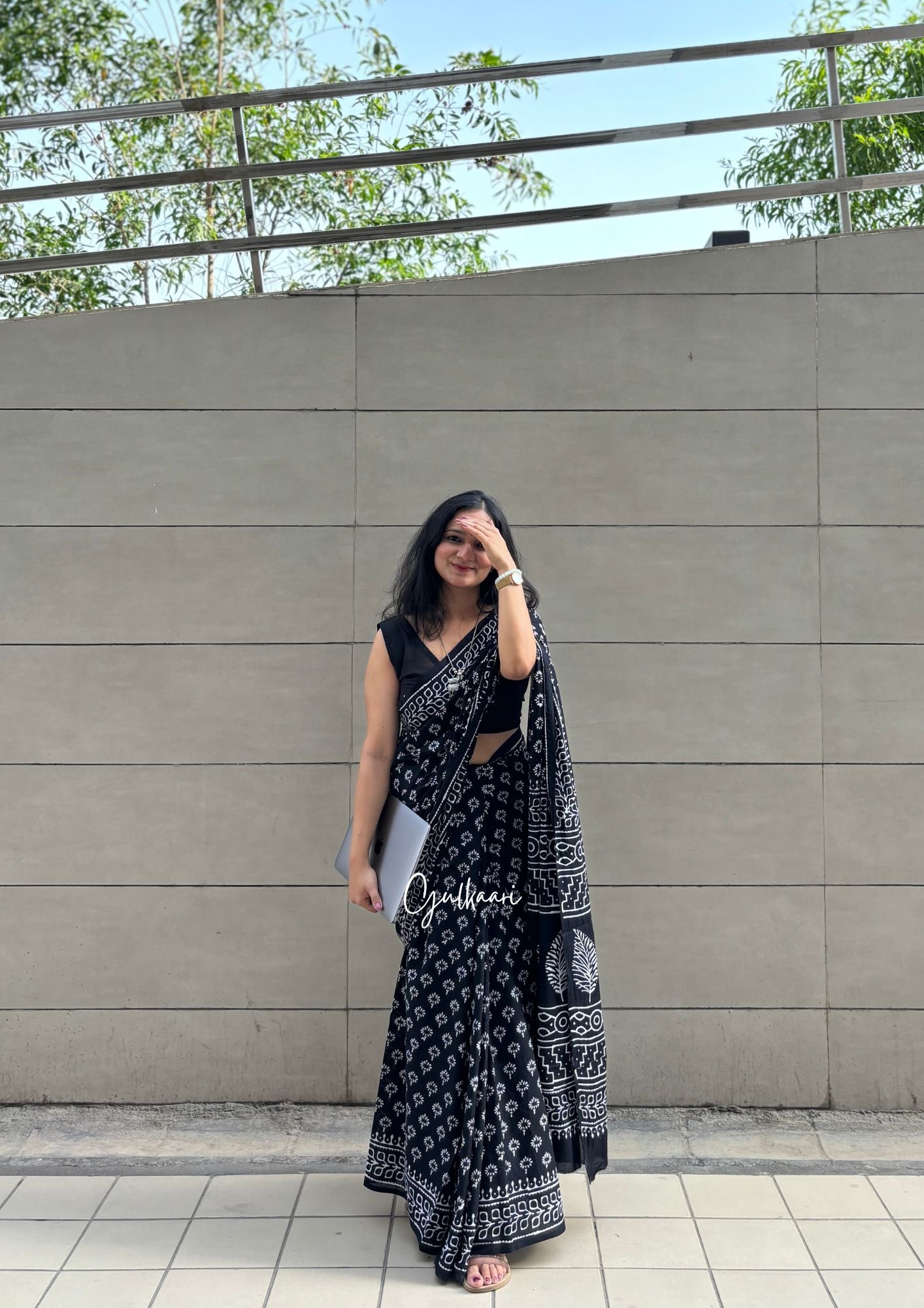 The Black Bloom - Hand-Block Prints Soft Mul Cotton Saree