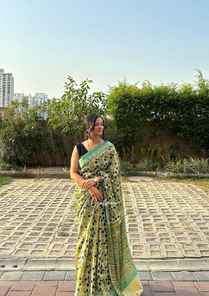 The Green Fantasy - Hand-Block Prints Soft Mul Cotton Saree