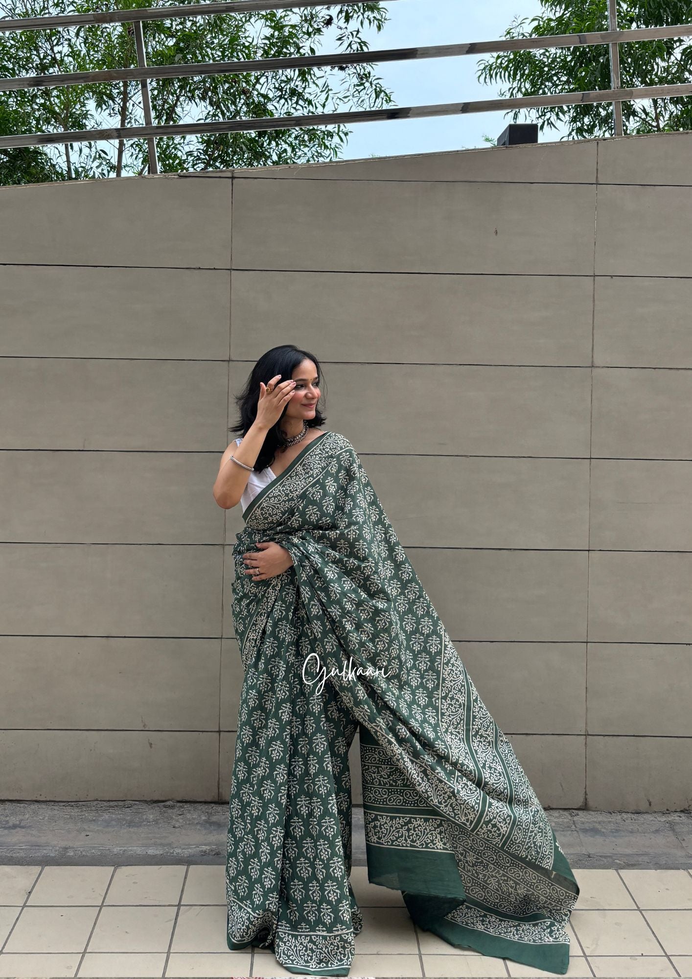 The Green Breeze - Hand-Block Prints Soft Mul Cotton Saree