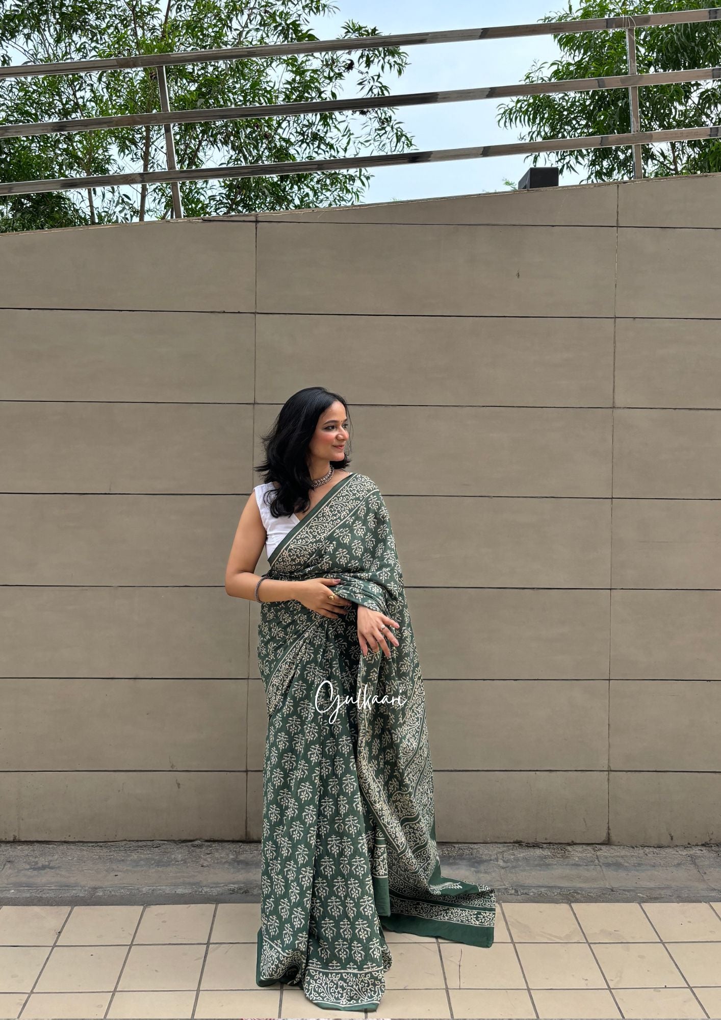 The Green Breeze - Hand-Block Prints Soft Mul Cotton Saree