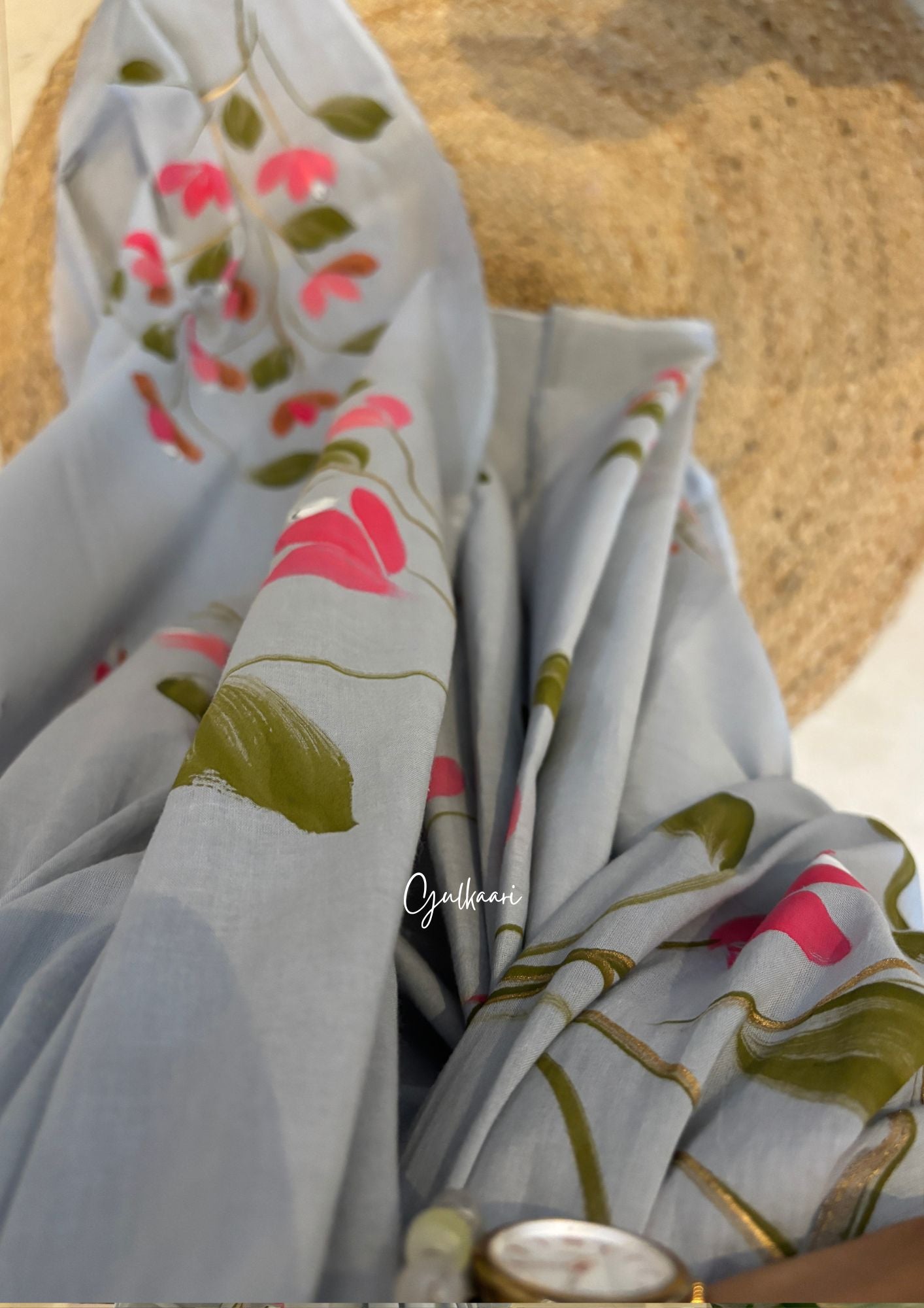 The Soft Grey - Hand-Painted Soft Mul Cotton Saree