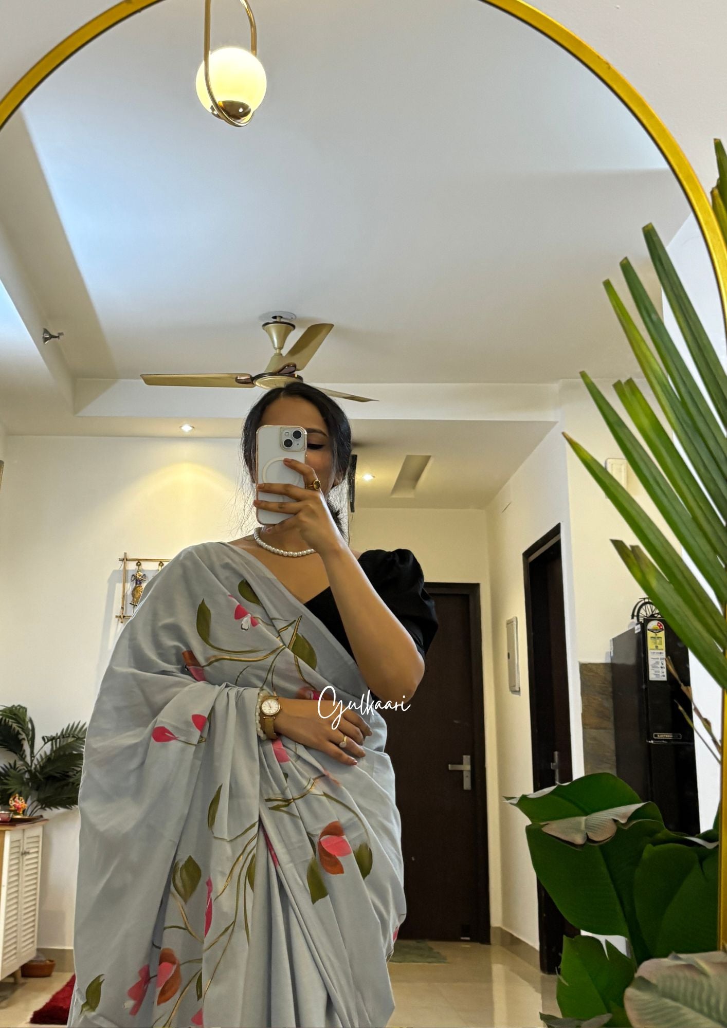 The Soft Grey - Hand-Painted Soft Mul Cotton Saree