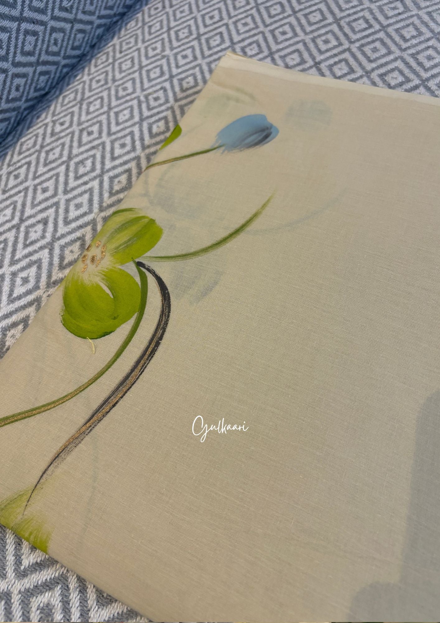 The Soft Beige - Hand-Painted Soft Mul Cotton Saree