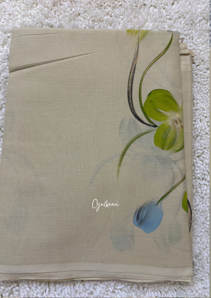 The Soft Beige - Hand-Painted Soft Mul Cotton Saree