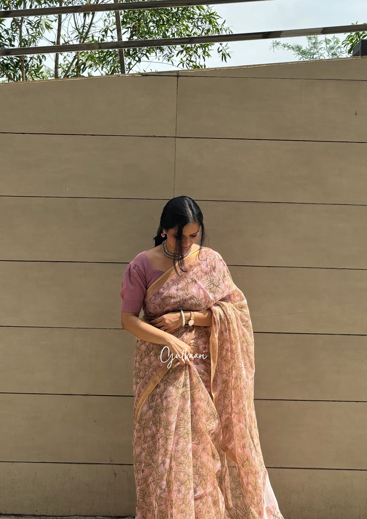 The peachy pink magic- Hand-Block Prints Pure Kota Doria Saree