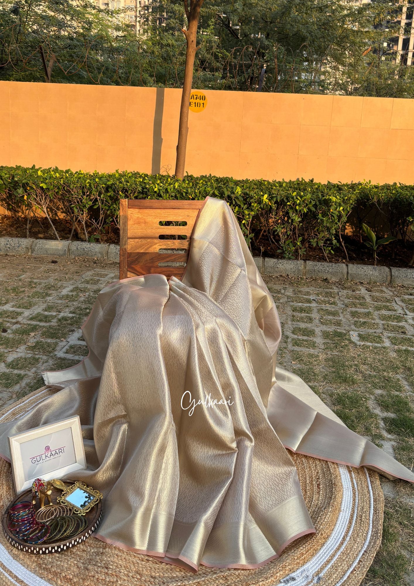 The Peachy Silverish- Tissue Banarasi silk from The Sakhi Collection"