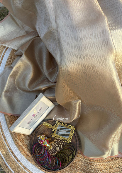 The Peachy Silverish- Tissue Banarasi silk from The Sakhi Collection"