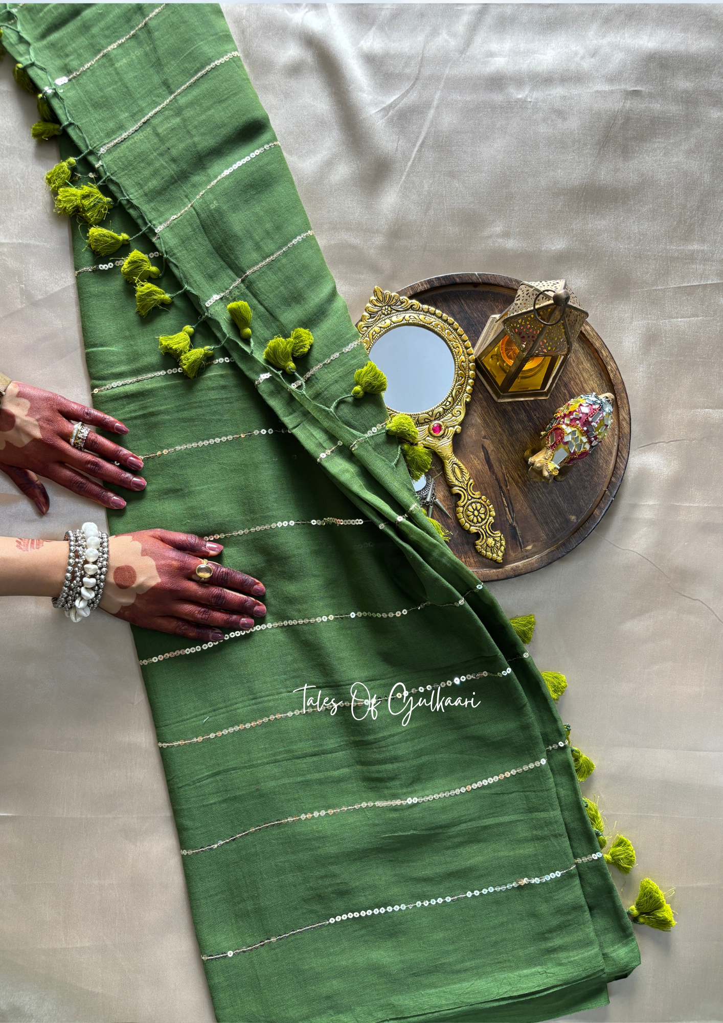 The Green -Sequinned Mulmul Cotton Saree