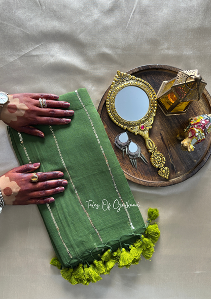 The Green -Sequinned Mulmul Cotton Saree