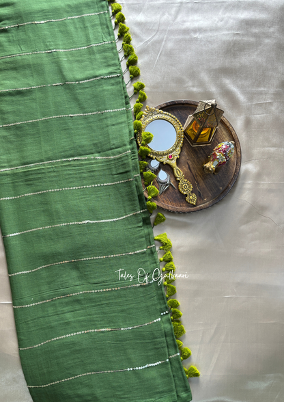 The Green -Sequinned Mulmul Cotton Saree