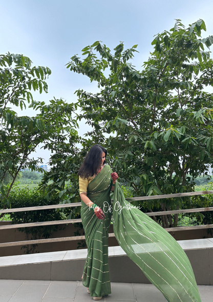 The Green -Sequinned Mulmul Cotton Saree