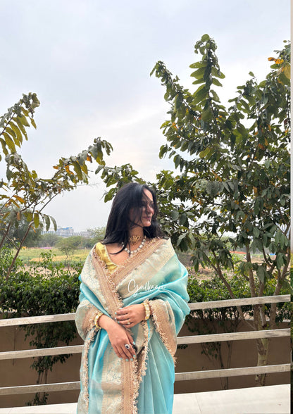 The Crystal blue- Tissue Banarasi silk from "The Sakhi Collection"