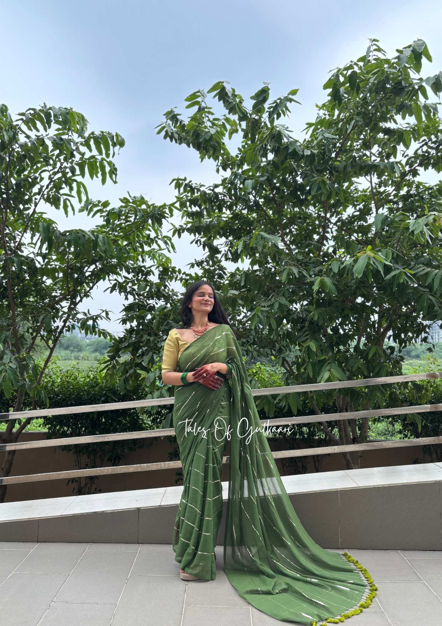 The Green -Sequinned Mulmul Cotton Saree