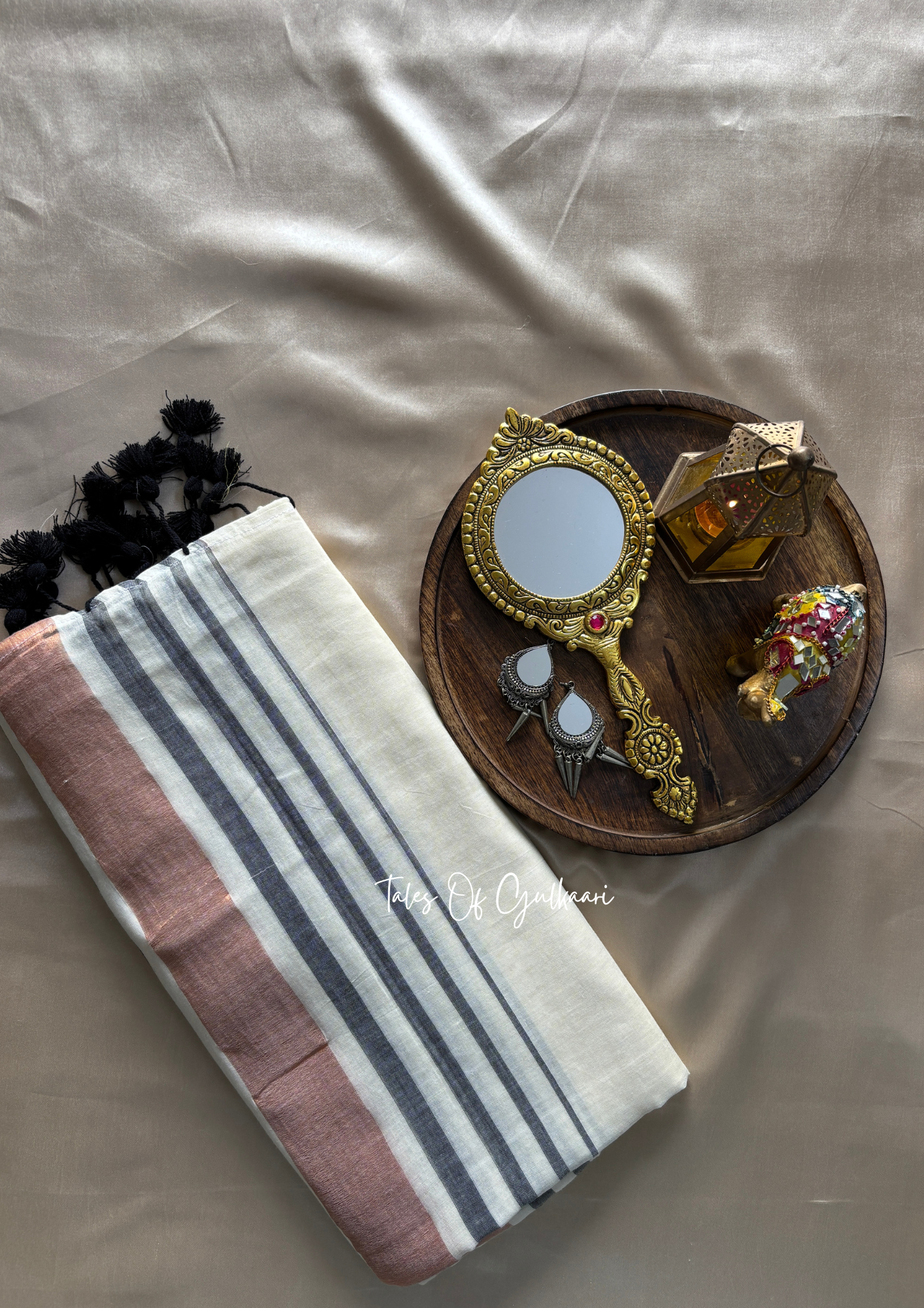 The White & Black -Striped Mulmul Cotton Saree