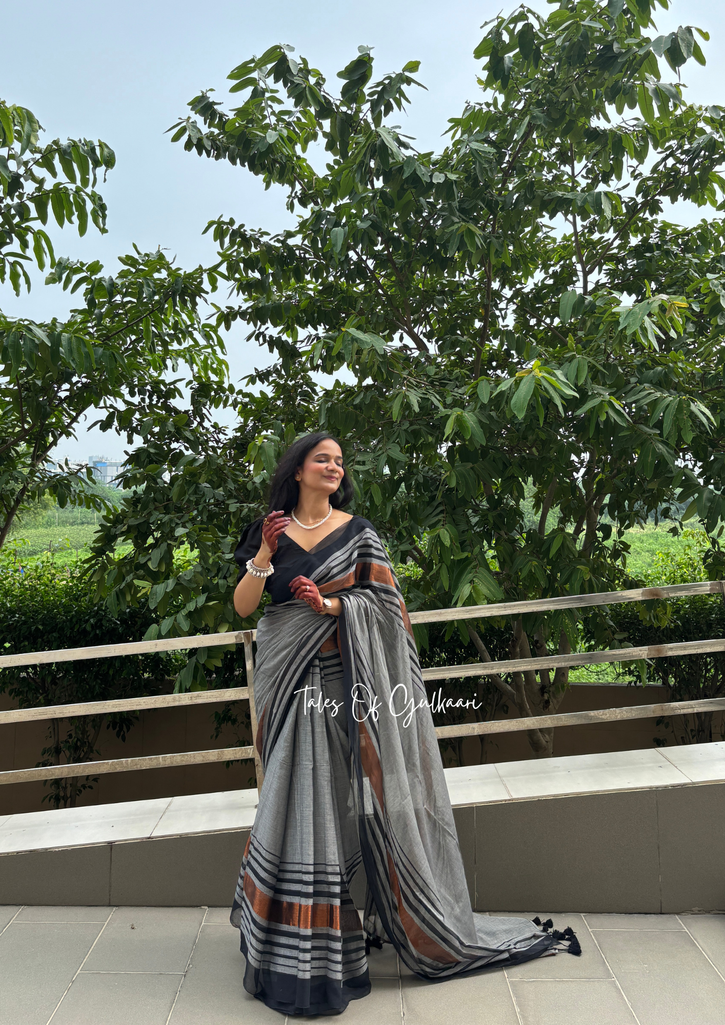 The Grey & Black -Striped Mulmul Cotton Saree