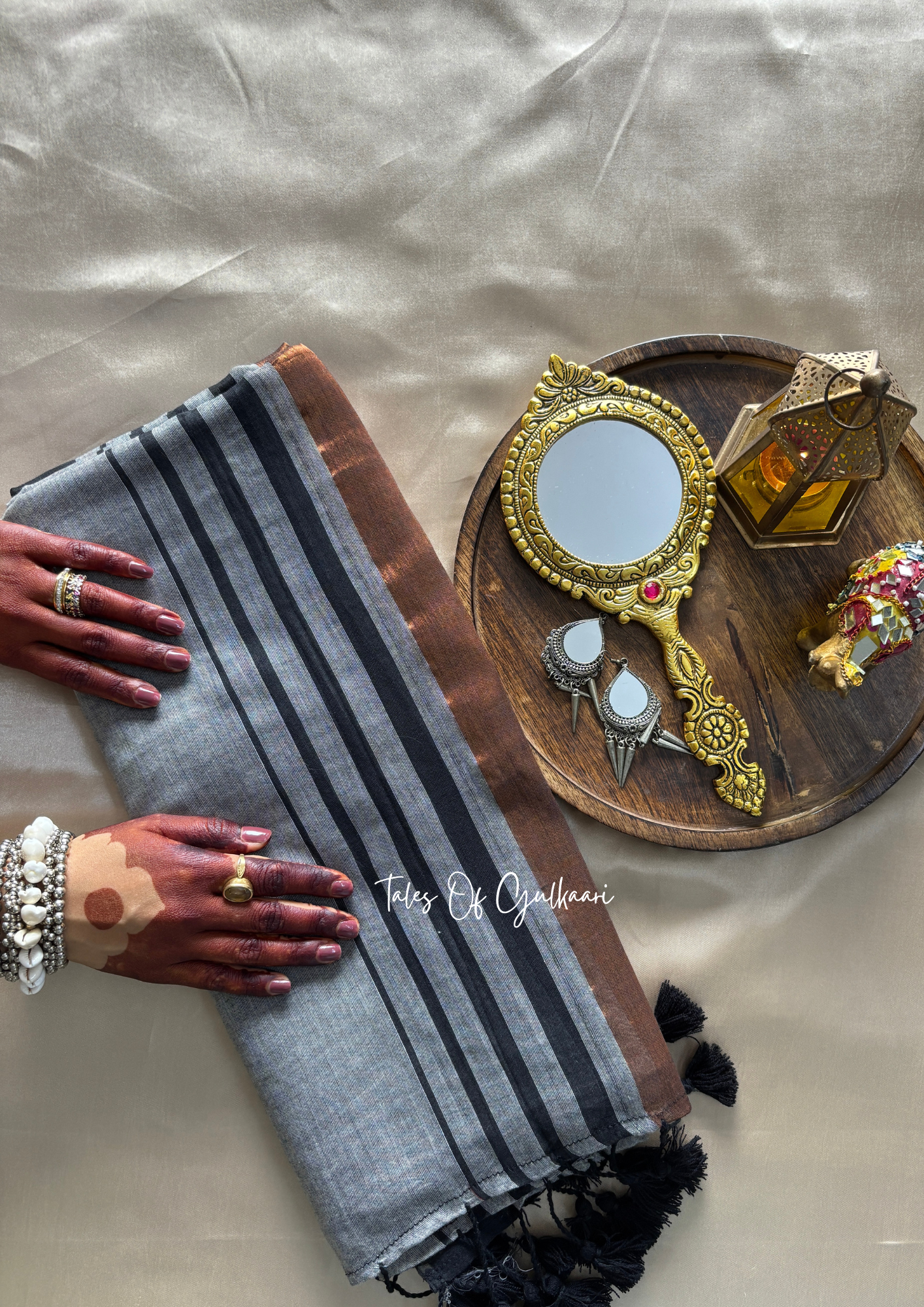 The Grey & Black -Striped Mulmul Cotton Saree