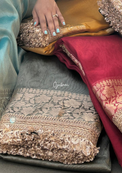 The Grey- Tissue Banarasi silk from The Sakhi Collection"