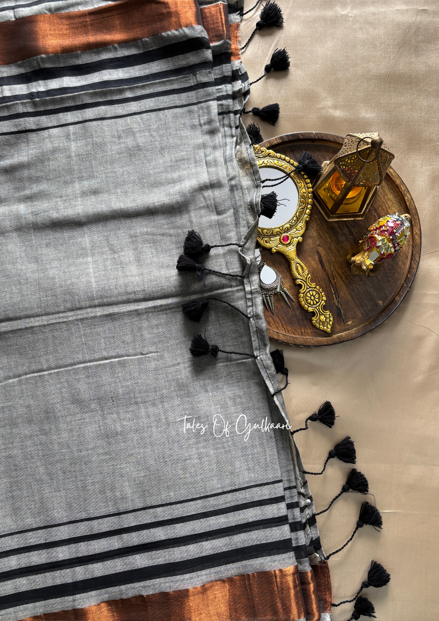 The Grey & Black -Striped Mulmul Cotton Saree