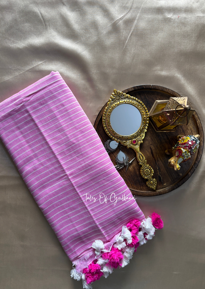 The Soft Pink -Striped Mulmul Cotton Saree