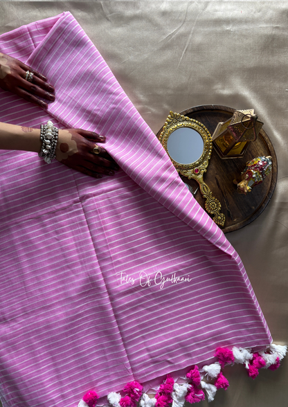 The Soft Pink -Striped Mulmul Cotton Saree