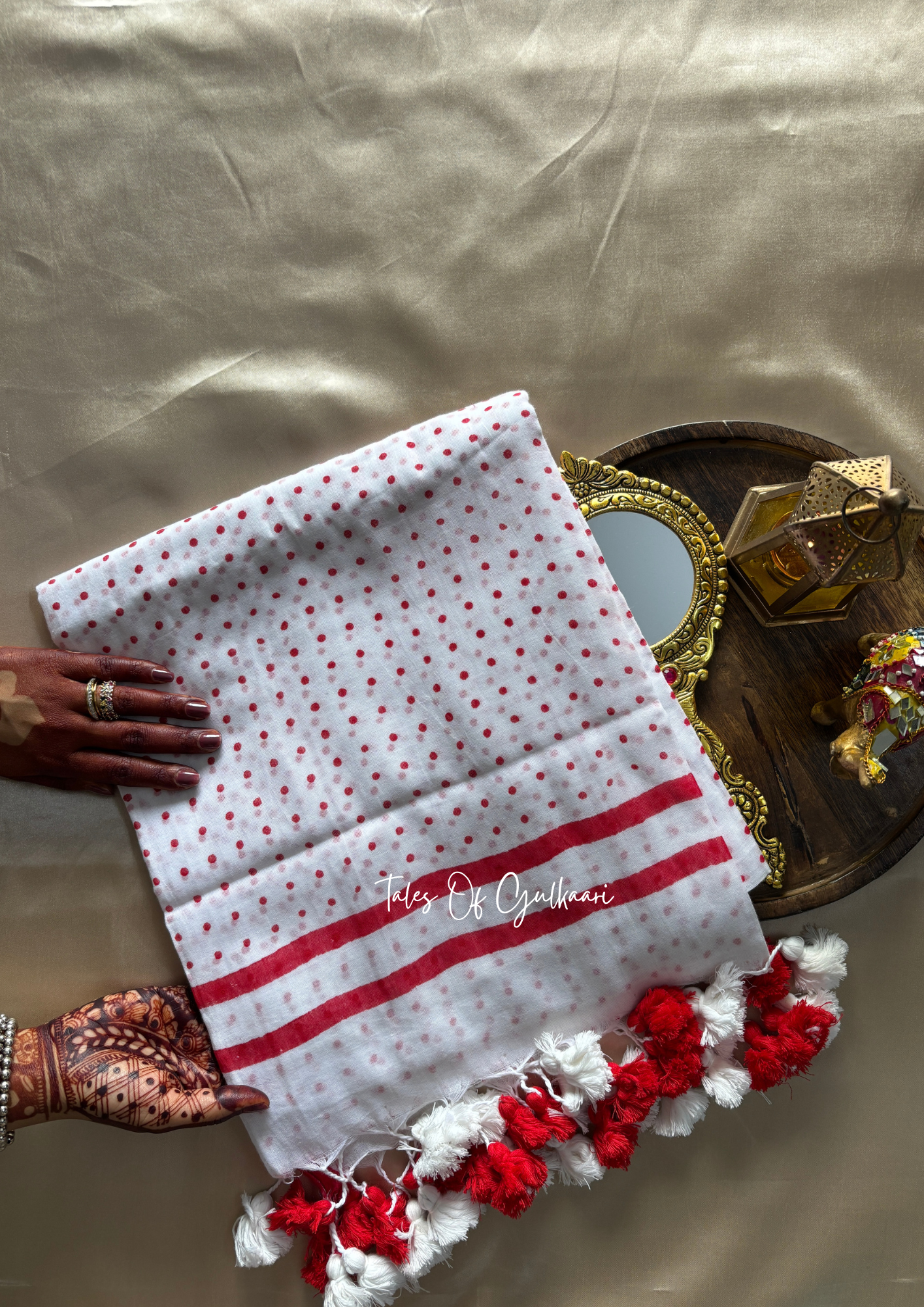 The White & Red -Polka Dots- Mulmul Cotton Saree