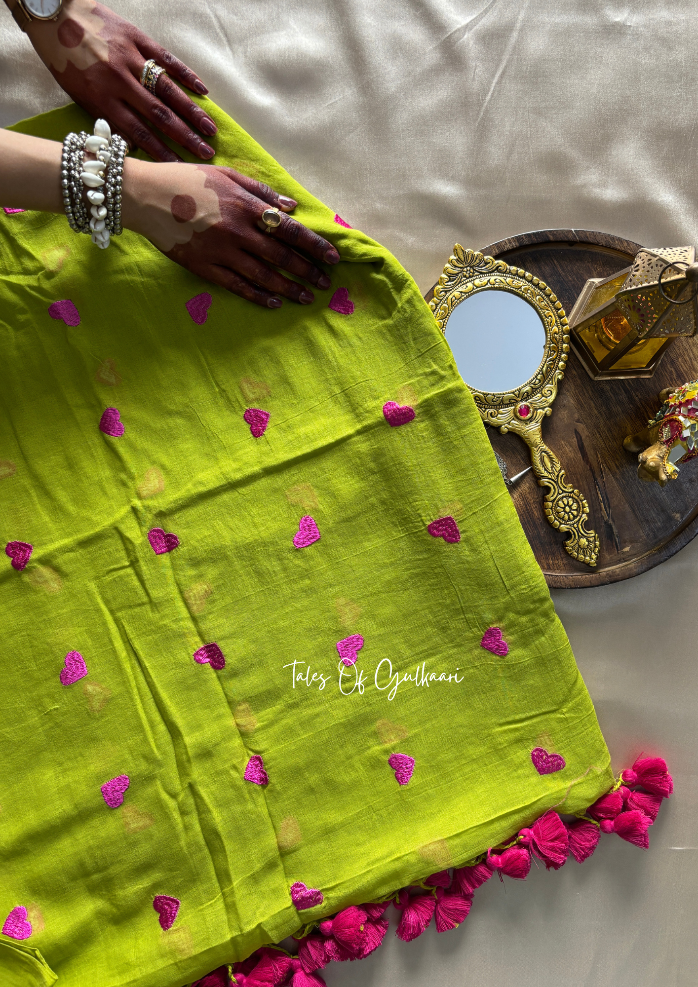 The Pink & Lime Love - Mulmul Cotton Saree