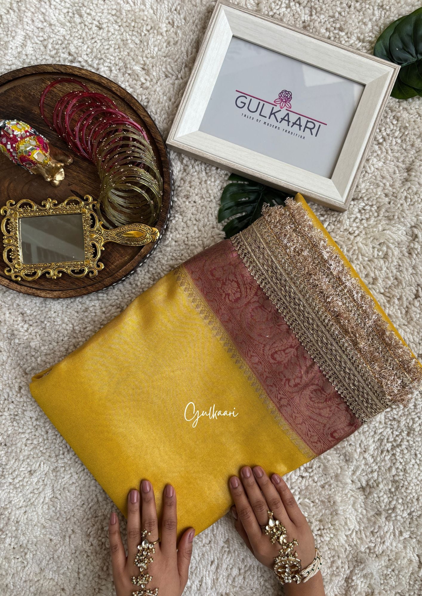 The Yellow and Rust-Peachy-Red Katan Banarasi Silk Nayi-Naveli