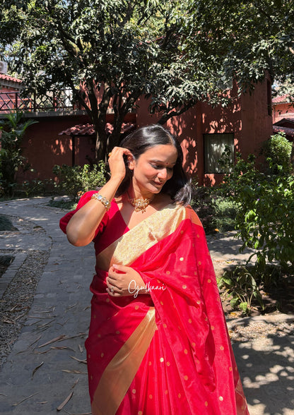 The Red- Soft Banarasi Silk Laal-Husn without Gotappati lace work