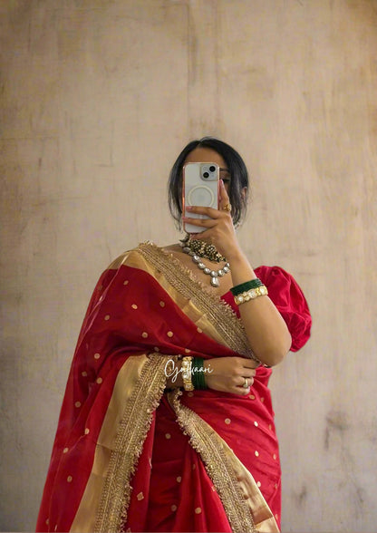 The Red- Soft Banarasi Silk Laal-Husn with Gotappati lace work