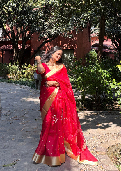 The Red- Soft Banarasi Silk Laal-Husn without Gotappati lace work