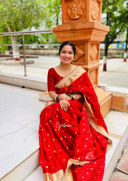 The Red- Soft Banarasi Silk Laal-Husn with Gotappati lace work