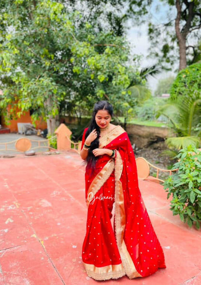 The Red- Soft Banarasi Silk Laal-Husn with Gotappati lace work