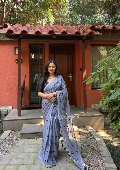 The Grey & Black Love - Mulmul Cotton Saree