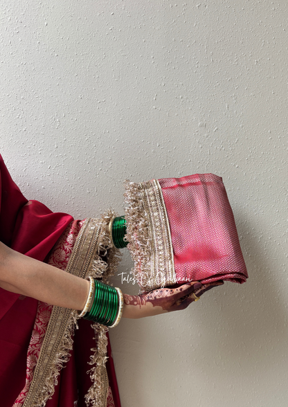 The Nazakat ~ Soft Silk Saree In Red with Lace Work