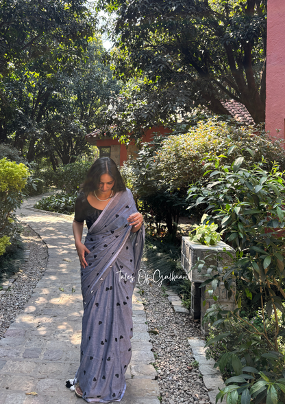 The Grey & Black Love - Mulmul Cotton Saree