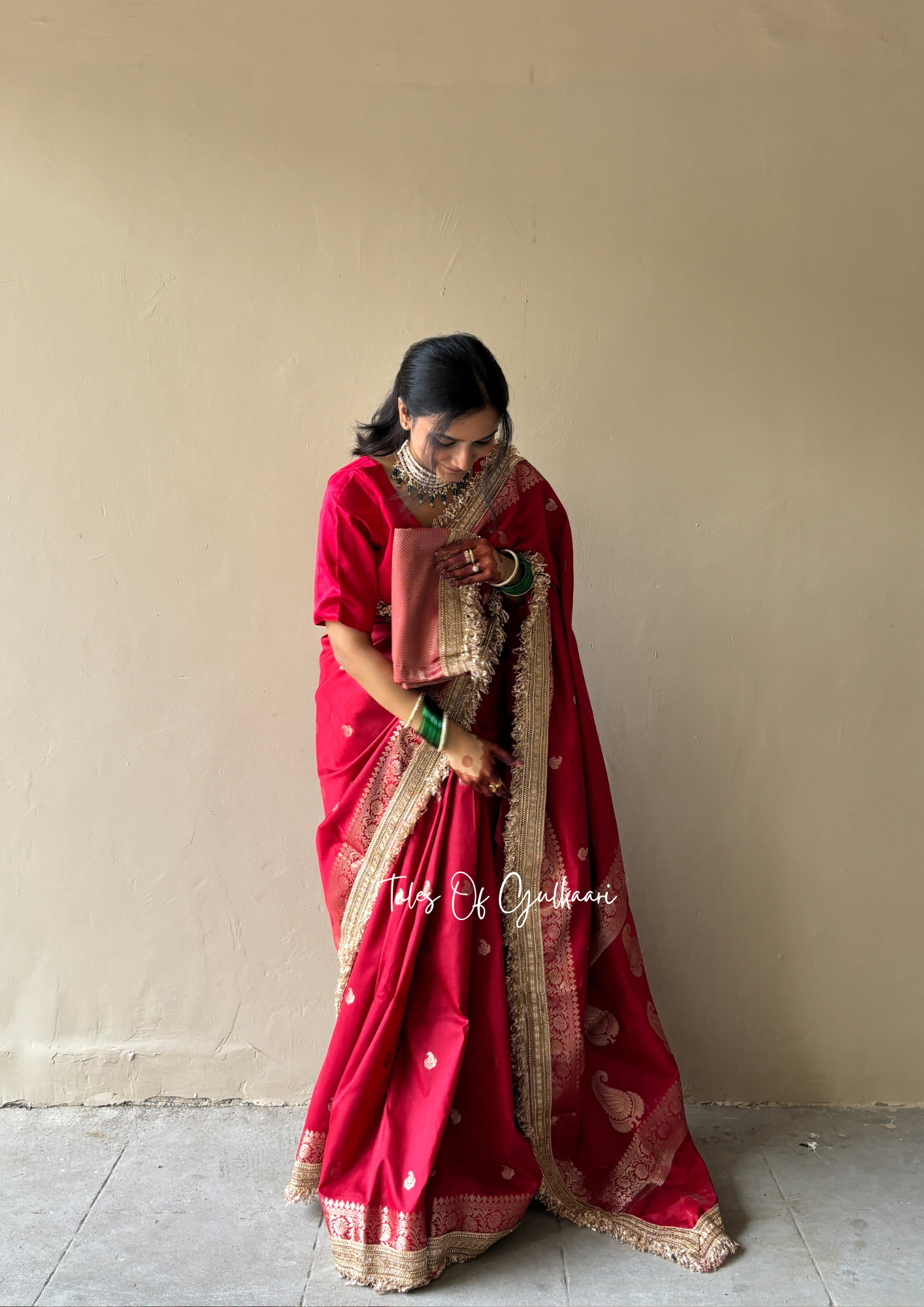 The Nazakat ~ Soft Silk Saree In Red with Lace Work